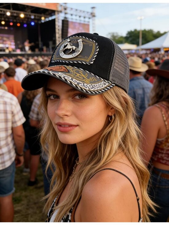 Unisex Grey 3 Western Trucker Hat Vintage Cowboy Country Cute Baseball Cap main image 5